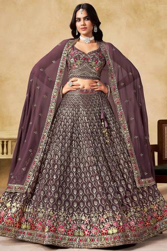 Maroon Zari Embroidered Georgette Wedding Wear Lehenga Choli
