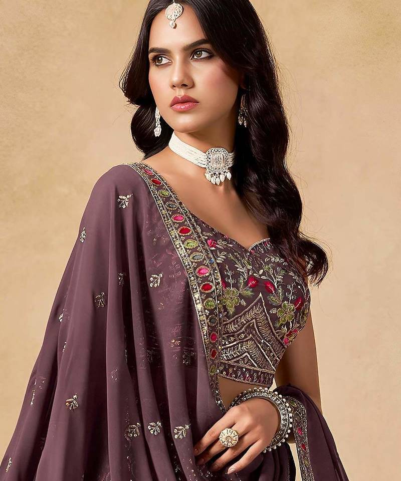 Maroon Zari Embroidered Georgette Wedding Wear Lehenga Choli