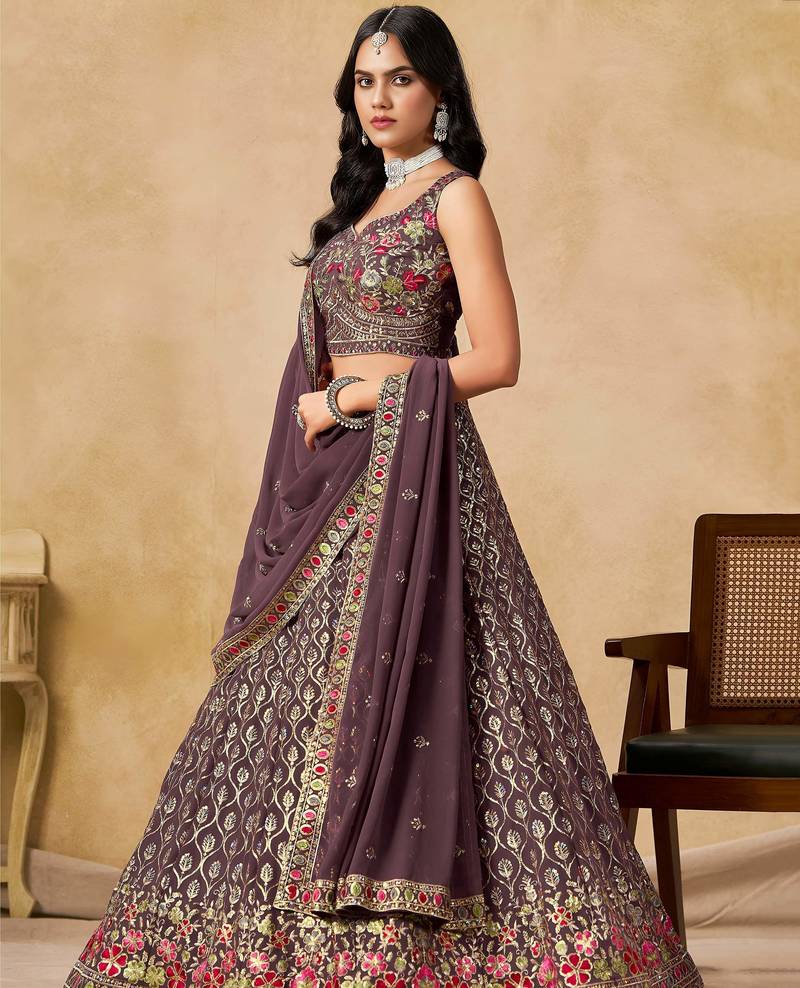 Maroon Zari Embroidered Georgette Wedding Wear Lehenga Choli