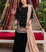 Black viscose velvet intricate thread & sequence with peral work top plazzo with dupatta