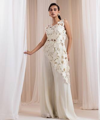 White embroidered chinon co ord set 1