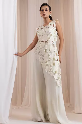 White embroidered chinon co ord set