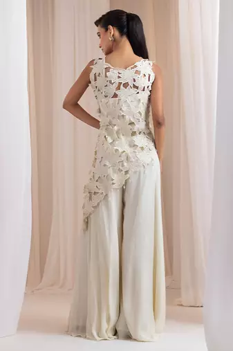 White embroidered chinon co ord set