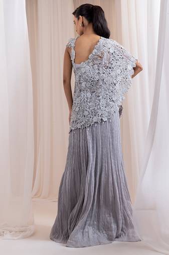 Grey embroidered silk co ord set