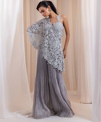 Grey embroidered silk co ord set 1