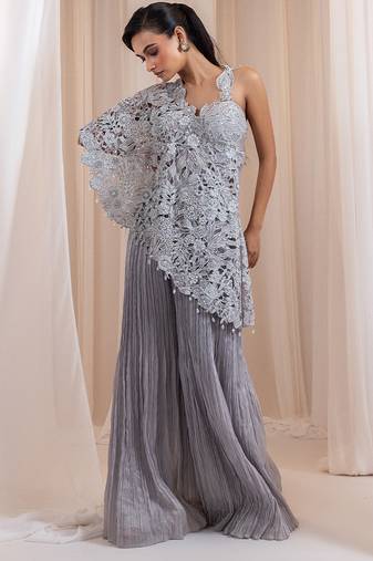 Grey embroidered silk co ord set