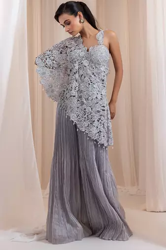 Grey embroidered silk co ord set