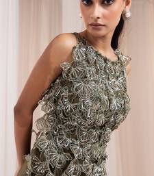 Green embroidered crepe co ord set