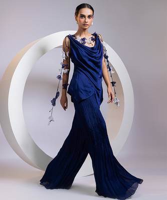 Blue plain satin co ord set 1