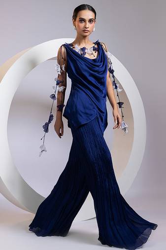 Blue plain satin co ord set