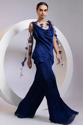 Blue plain satin co ord set