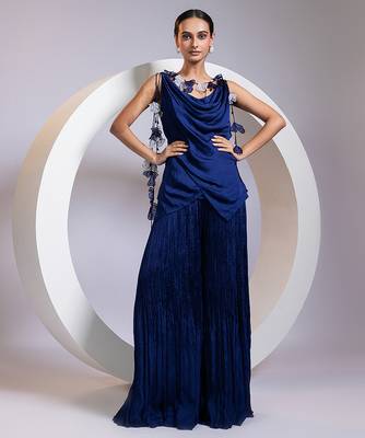 Blue plain satin co ord set 2