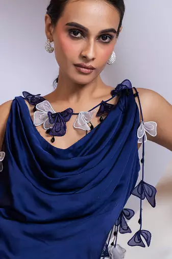 Blue plain satin co ord set