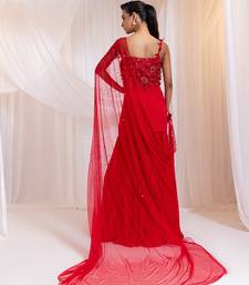 Red embroidered silk co ord set