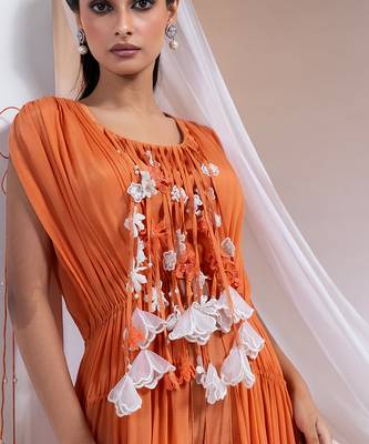 Orange embroidered crepe co ord set 2