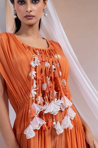 Orange embroidered crepe co ord set