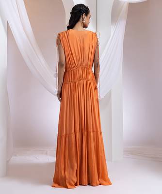 Orange embroidered crepe co ord set 3
