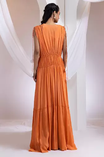 Orange embroidered crepe co ord set