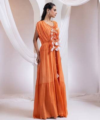 Orange embroidered crepe co ord set 4
