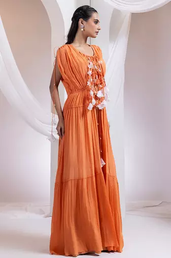 Orange embroidered crepe co ord set