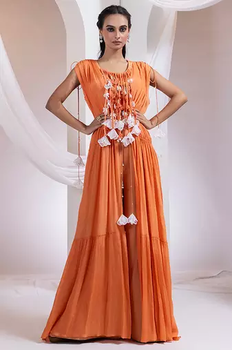 Orange embroidered crepe co ord set