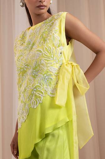 Green embroidered chinon co ord set