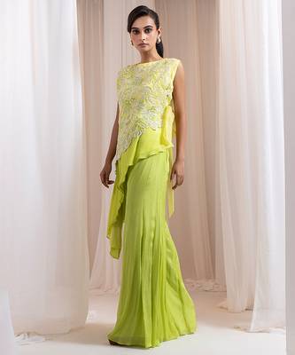 Green embroidered chinon co ord set 1