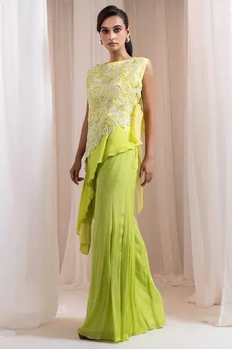 Green embroidered chinon co ord set