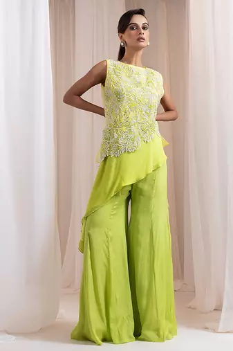 Green embroidered chinon co ord set