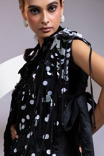 Black embroidered chinon co ord set