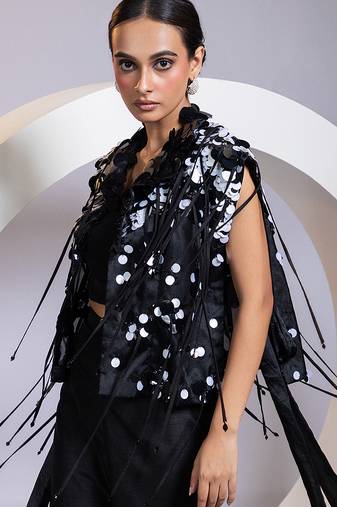 Black embroidered chinon co ord set