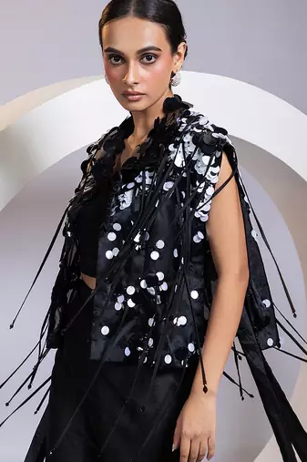 Black embroidered chinon co ord set