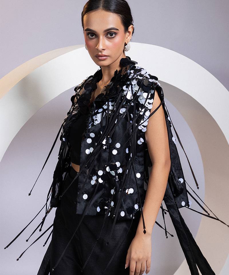 Black embroidered chinon co ord set