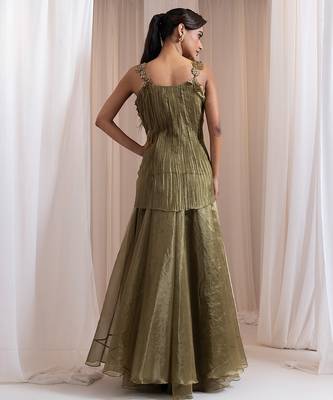 Green embroidered tissue co ord set 2