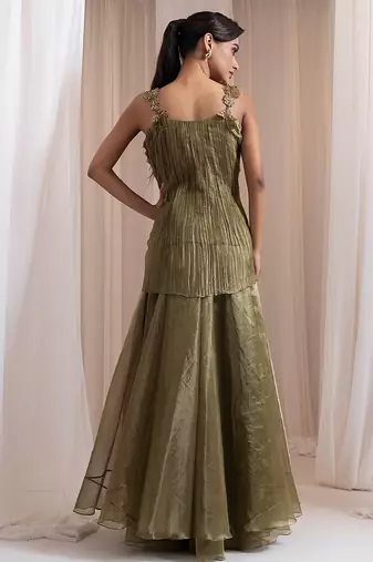 Green embroidered tissue co ord set