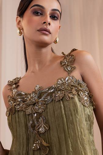 Green embroidered tissue co ord set