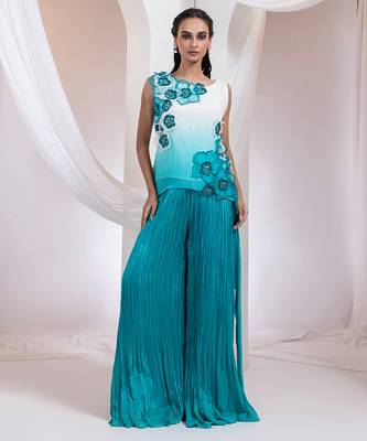 Blue embroidered chinon co ord set 1