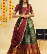 Beautiful South Indian Style Semi Stitched Lehenga Choli with Embroidery Blouse and Dupatta for Women