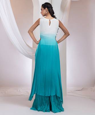 Blue embroidered chinon co ord set 2