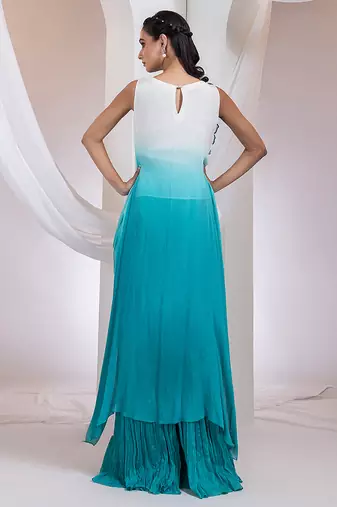 Blue embroidered chinon co ord set