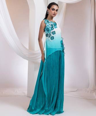 Blue embroidered chinon co ord set 3