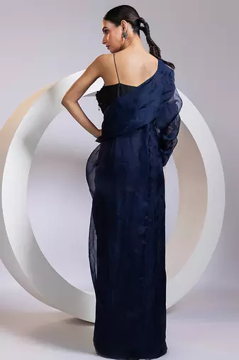 Blue embroidered silk gown