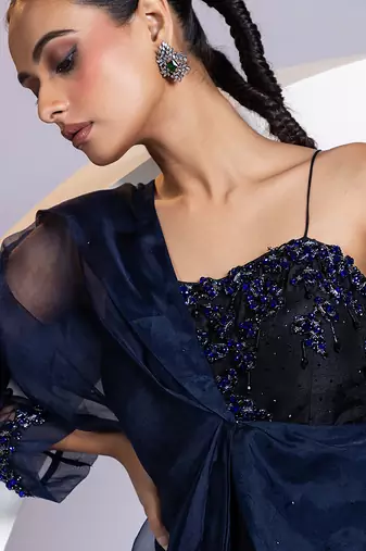 Blue embroidered silk gown