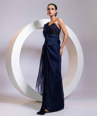 Blue embroidered silk gown 1