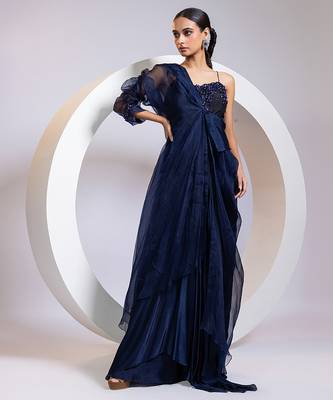 Blue embroidered silk gown 4