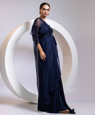 Blue embroidered silk gown 5