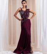 Maroon embroidered silk co ord set