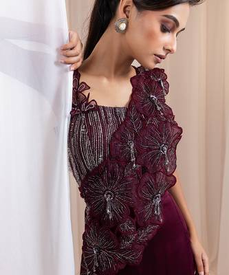 Maroon embroidered silk co ord set 2