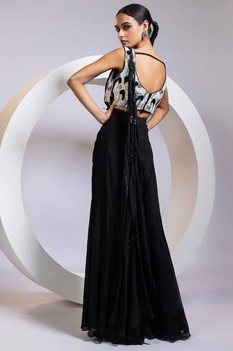 Black embroidered chinon co ord set