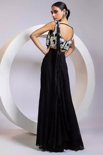 Black embroidered chinon co ord set